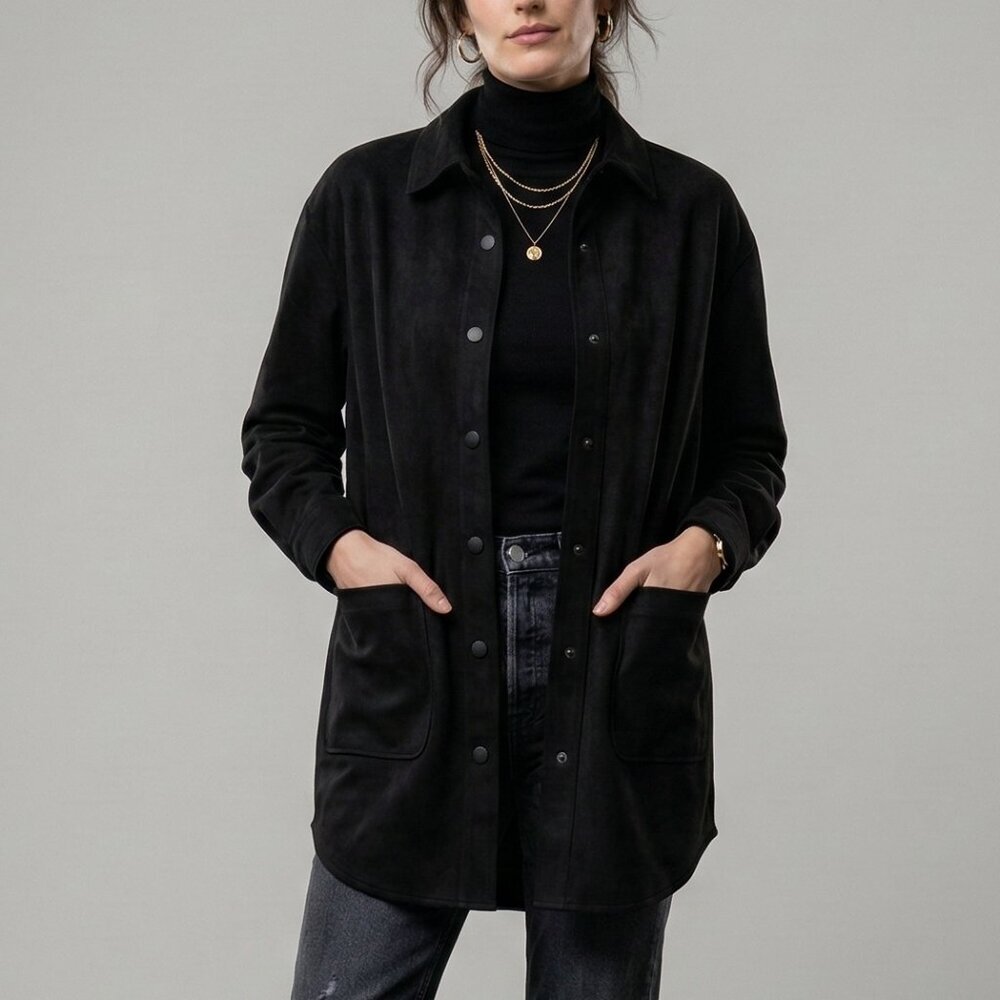 Well Worn Black Faux Suede Shacket Jacket Oversized S - Picture 2 of 10